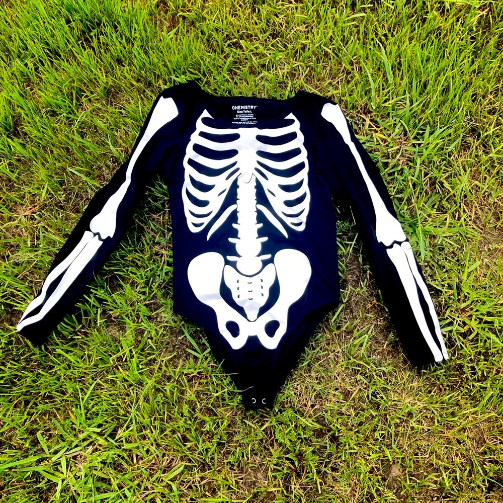 Skeleton print one piece bodysuit.